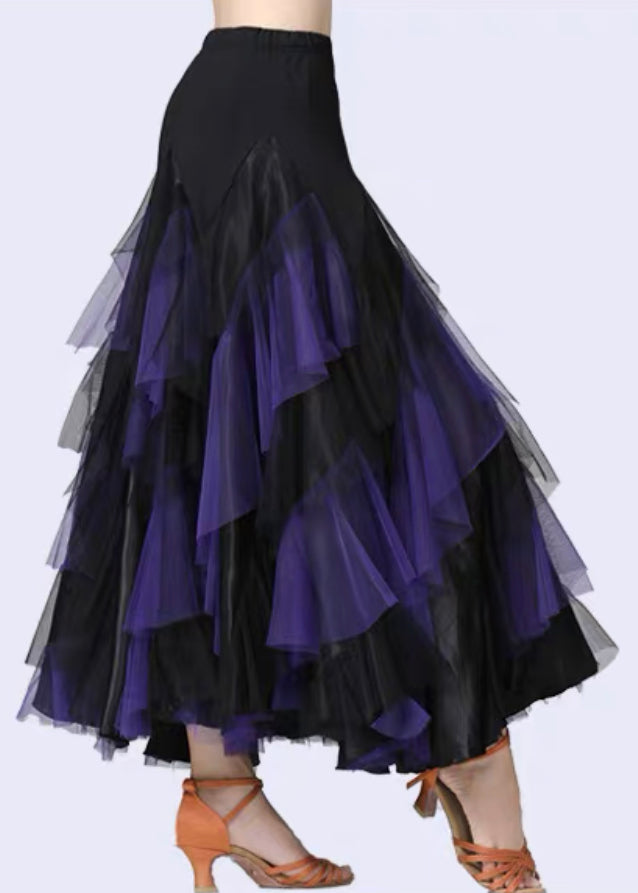 Chic Purple Wrinkled Patchwork Elastic Waist Tulle Skirts Spring