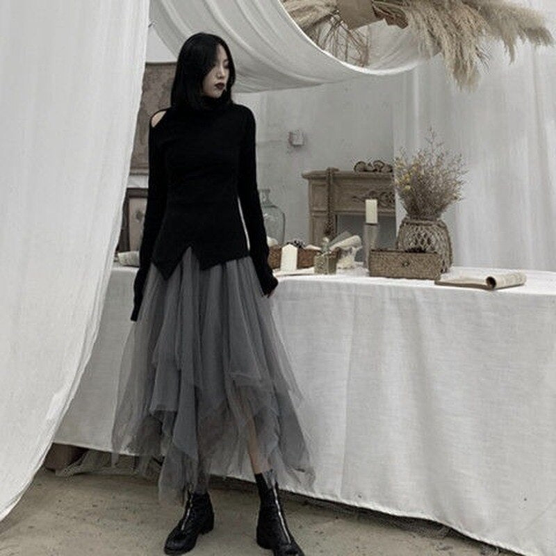 Plus Size Grey Patchwork Cute Tulle Skirts Spring