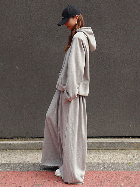 Urban Loose Gray Elastic Waist Wide Leg Pants