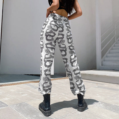 GOTH PATCHWORK HIGH WAIST BLACK & WHITE CARGO PANTS