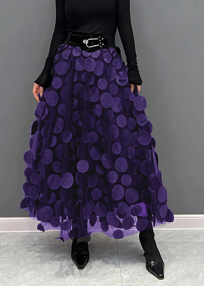 Elegant Green Dot Patchwork Tulle Skirt Fall