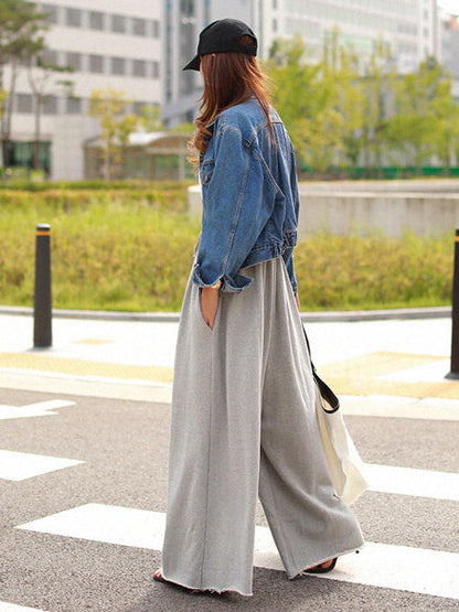 Urban Loose Gray Elastic Waist Wide Leg Pants
