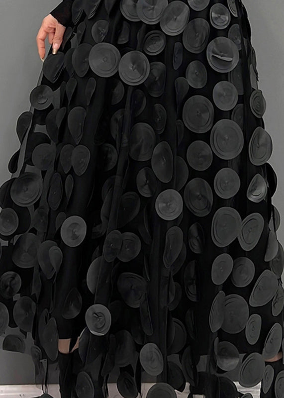 Elegant Green Dot Patchwork Tulle Skirt Fall