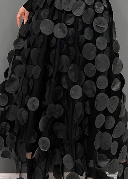 Elegant Green Dot Patchwork Tulle Skirt Fall