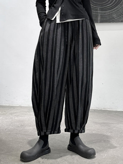 Casual Black High Waisted Pockets Striped Harem Pants