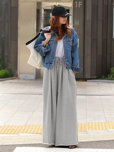 Urban Loose Gray Elastic Waist Wide Leg Pants