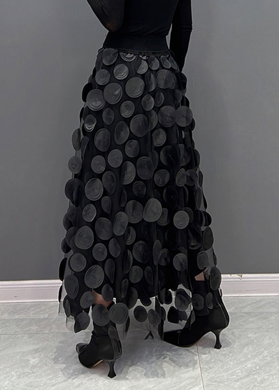Elegant Green Dot Patchwork Tulle Skirt Fall