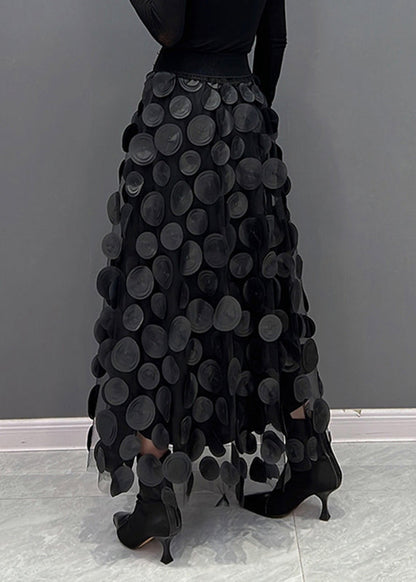 Elegant Green Dot Patchwork Tulle Skirt Fall