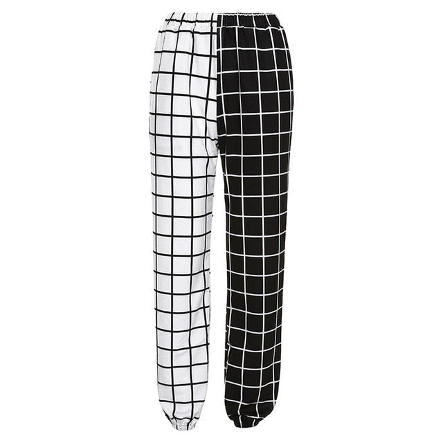 GOTH PATCHWORK HIGH WAIST BLACK & WHITE CARGO PANTS
