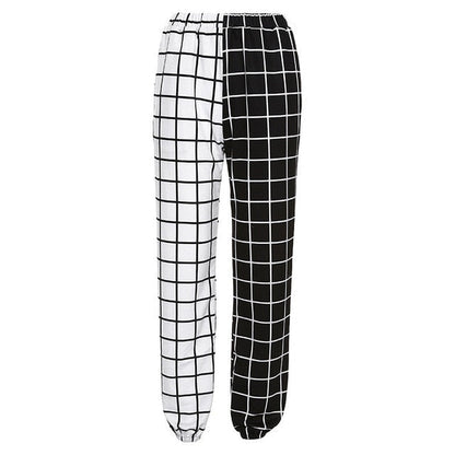 GOTH PATCHWORK HIGH WAIST BLACK & WHITE CARGO PANTS