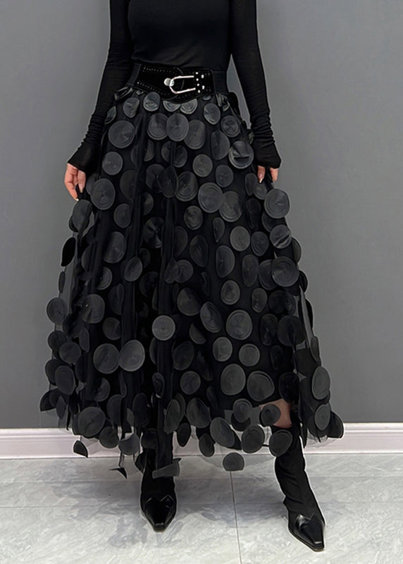 Elegant Green Dot Patchwork Tulle Skirt Fall