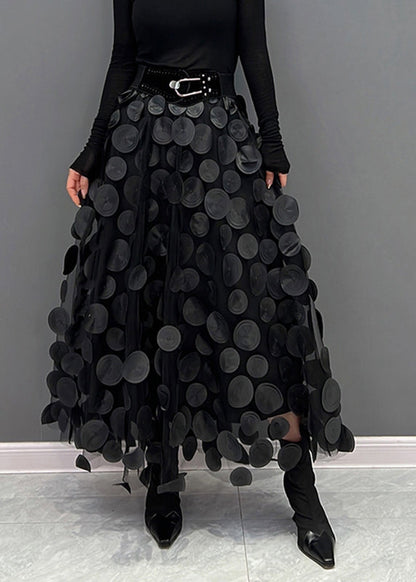 Elegant Green Dot Patchwork Tulle Skirt Fall