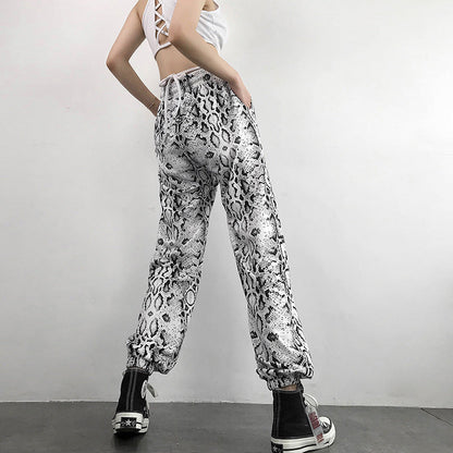 GOTH PATCHWORK HIGH WAIST BLACK & WHITE CARGO PANTS