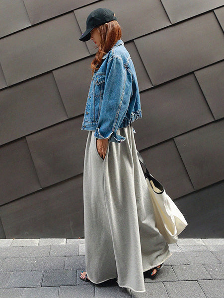 Urban Loose Gray Elastic Waist Wide Leg Pants