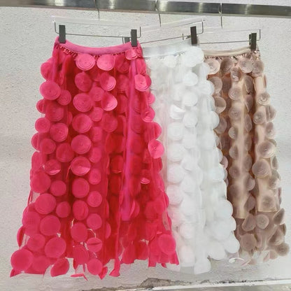 Elegant Black Dot Patchwork Tulle Skirt Fall