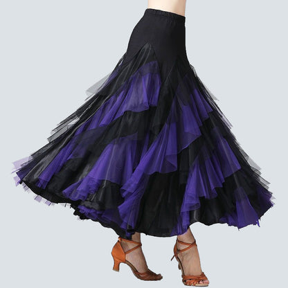 Chic Purple Wrinkled Patchwork Elastic Waist Tulle Skirts Spring