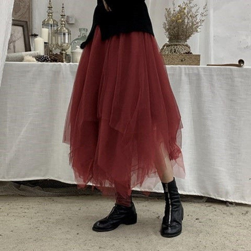 Plus Size Grey Patchwork Cute Tulle Skirts Spring