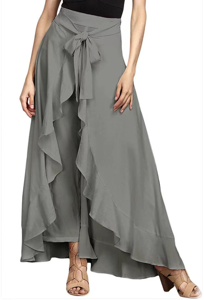 French Red Waist Spliced Ruffle Hem Straight Leg Skirt