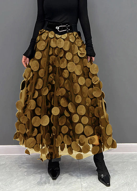 Elegant Green Dot Patchwork Tulle Skirt Fall