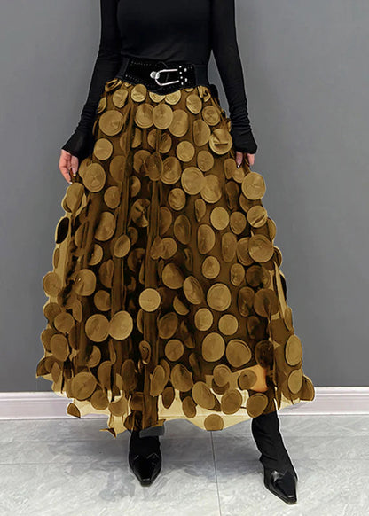 Elegant Green Dot Patchwork Tulle Skirt Fall