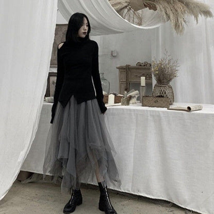 Plus Size Grey Patchwork Cute Tulle Skirts Spring