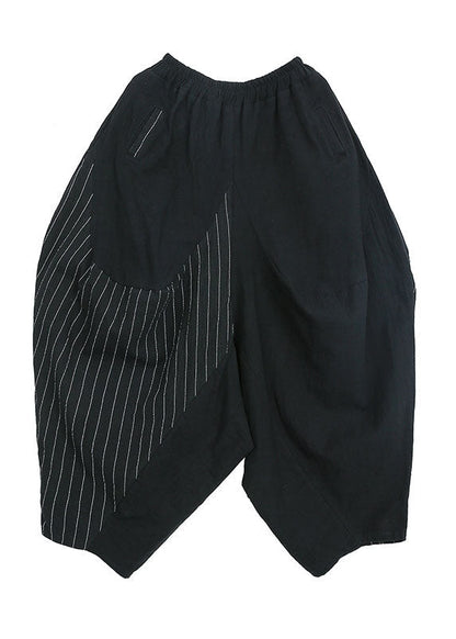 Fine Black Patchwork Striped Cotton Pants Spring