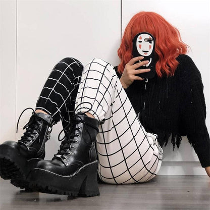 GOTH PATCHWORK HIGH WAIST BLACK & WHITE CARGO PANTS