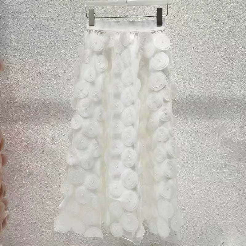 Elegant Black Dot Patchwork Tulle Skirt Fall
