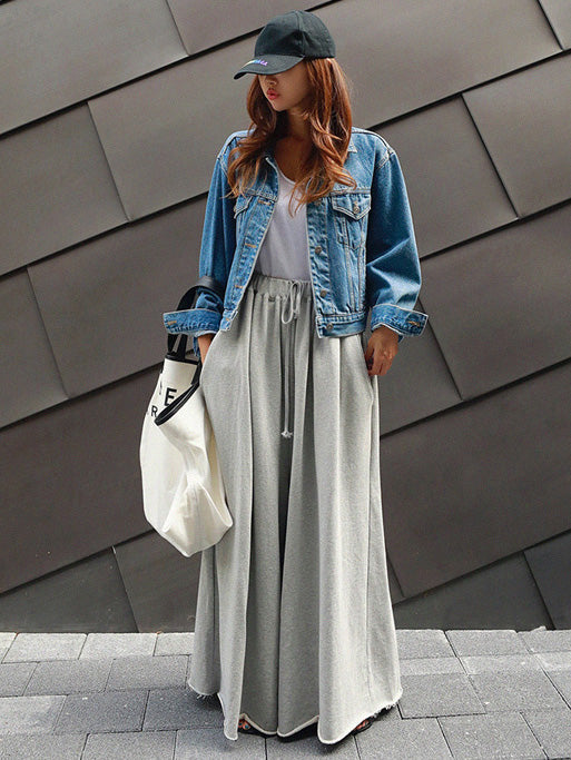 Urban Loose Gray Elastic Waist Wide Leg Pants