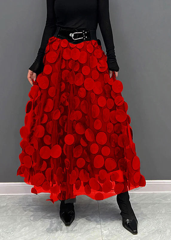 Elegant Green Dot Patchwork Tulle Skirt Fall