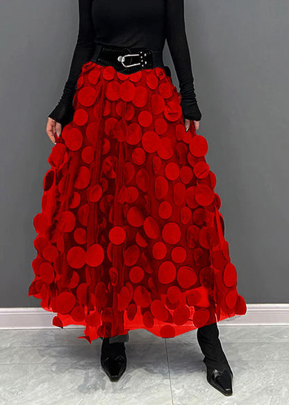 Elegant Green Dot Patchwork Tulle Skirt Fall