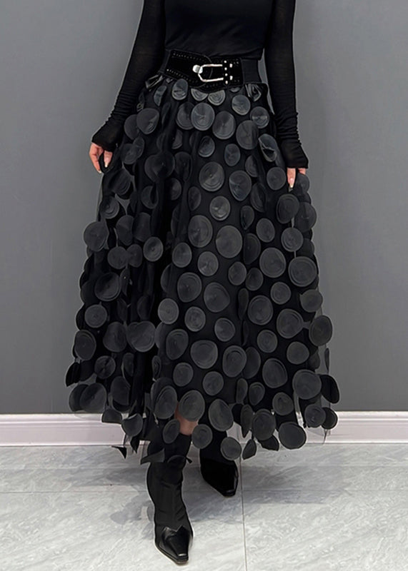 Elegant Green Dot Patchwork Tulle Skirt Fall