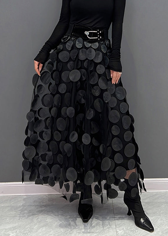 Elegant Green Dot Patchwork Tulle Skirt Fall