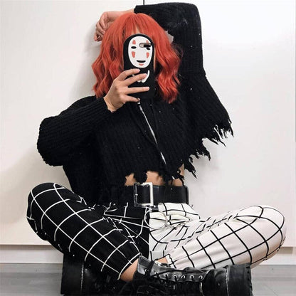 GOTH PATCHWORK HIGH WAIST BLACK & WHITE CARGO PANTS