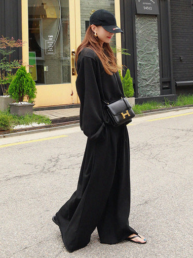 Urban Loose Gray Elastic Waist Wide Leg Pants