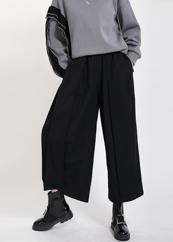 Modern Yellow Elastic Waist Oversized Pockets Cotton Crop Pants