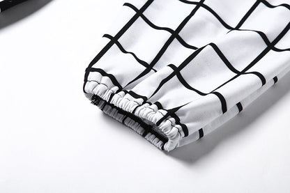 GOTH PATCHWORK HIGH WAIST BLACK & WHITE CARGO PANTS