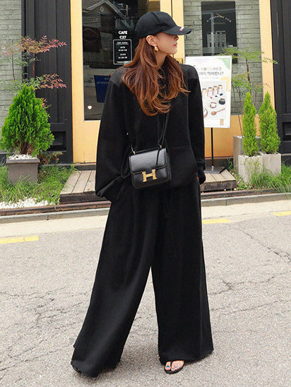 Urban Loose Gray Elastic Waist Wide Leg Pants