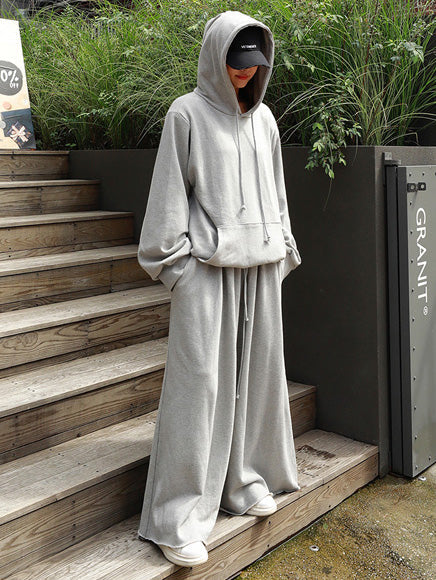 Urban Loose Gray Elastic Waist Wide Leg Pants