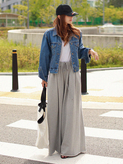 Urban Loose Gray Elastic Waist Wide Leg Pants
